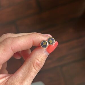 Blue and gold jet stud earrings